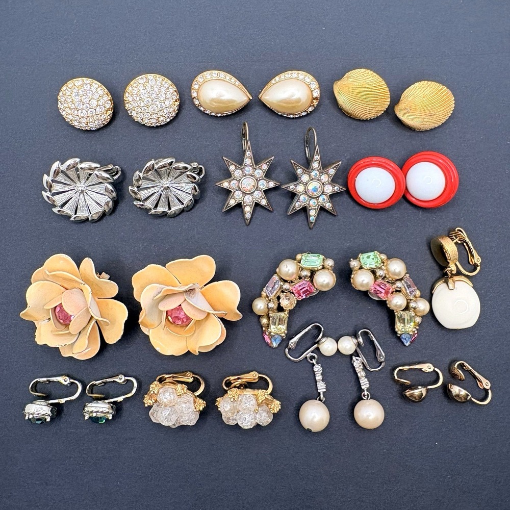 FOR REPAIR REPURPOSE CRAFTS Vintage Earrings Lot Swarovski Trifari ALL SIGNED 12